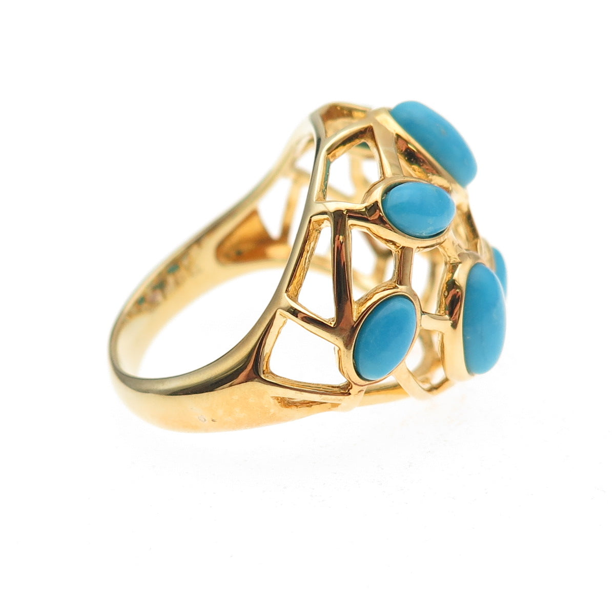 Tehya Oyama 925 Sterling Silver Gold Plated Real Turquoise Ring Size 8.25