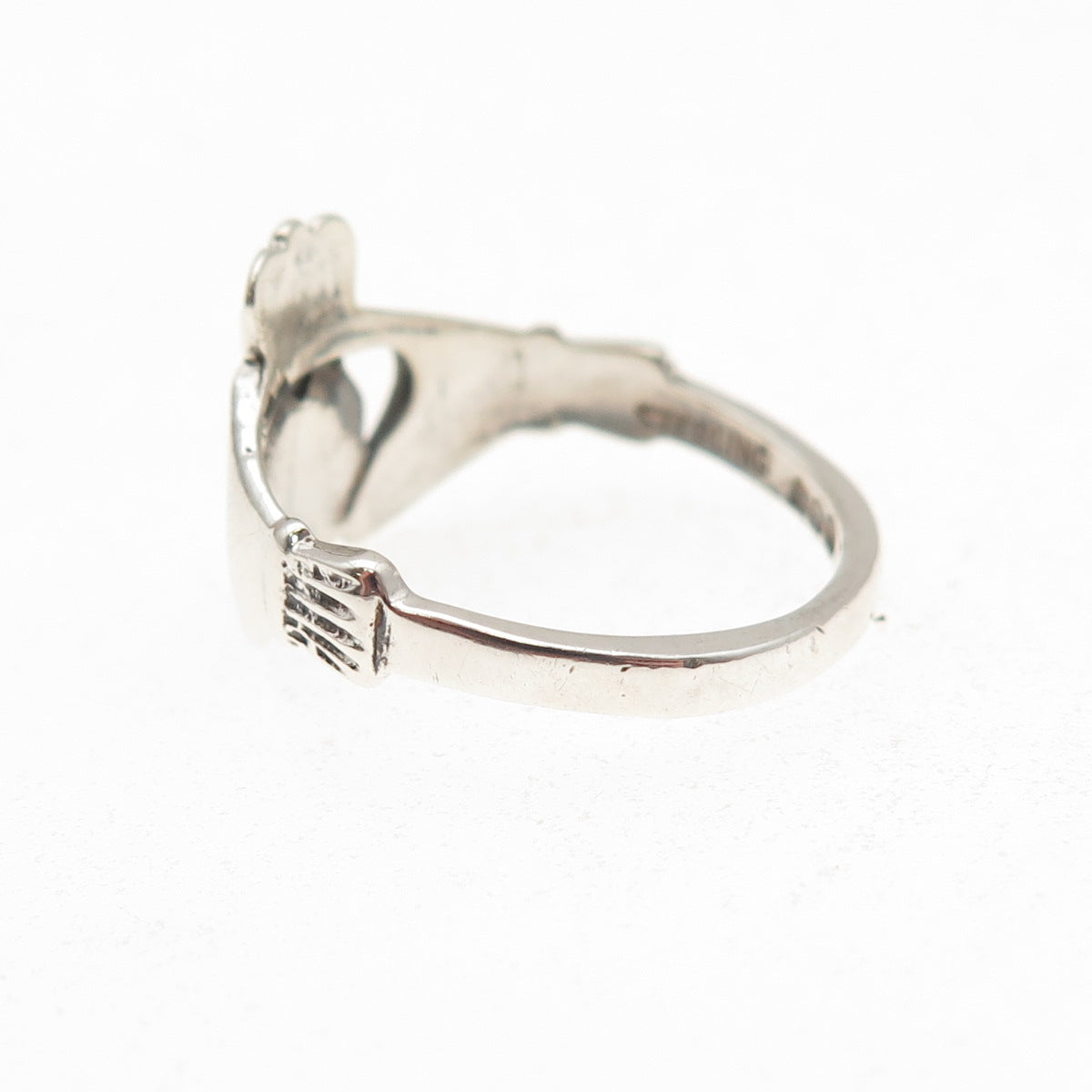 925 Sterling Silver Vintage Irish Claddagh Oxidized Ring Size 8.5