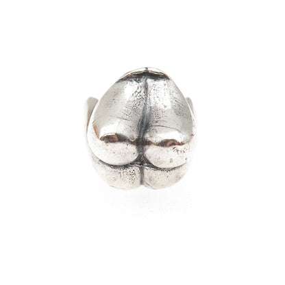 925 Sterling Silver Vintage Modernist Erotic Oxidized Adjustable Ring Size 7.25