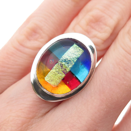 Barbara Sucherman 925 Sterling Silver Vintage Dichroic Glass Ring Size 5.25