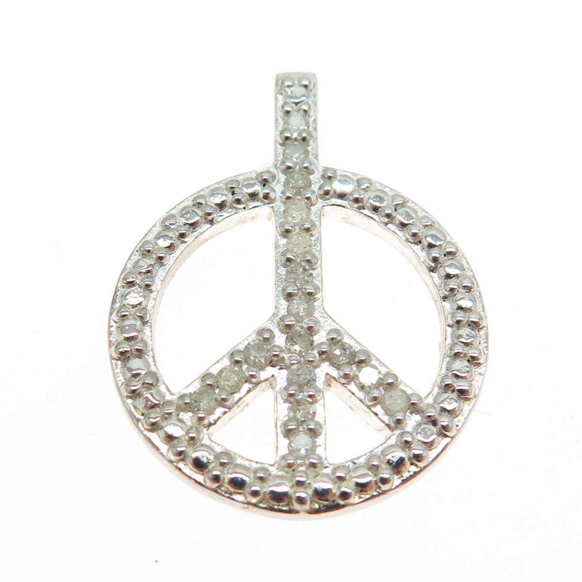 925 Sterling Silver Real Round-Cut Diamond Peace Symbol Pendant