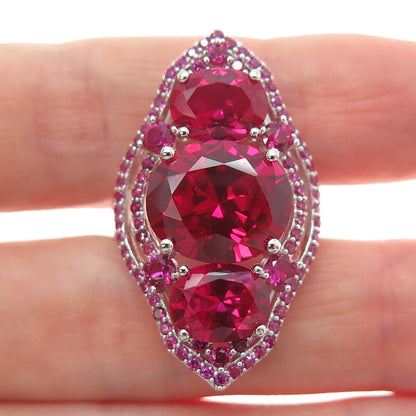 DSMK 925 Sterling Silver Lab-Created Pink Sapphire & Ruby Ring Size 7.25