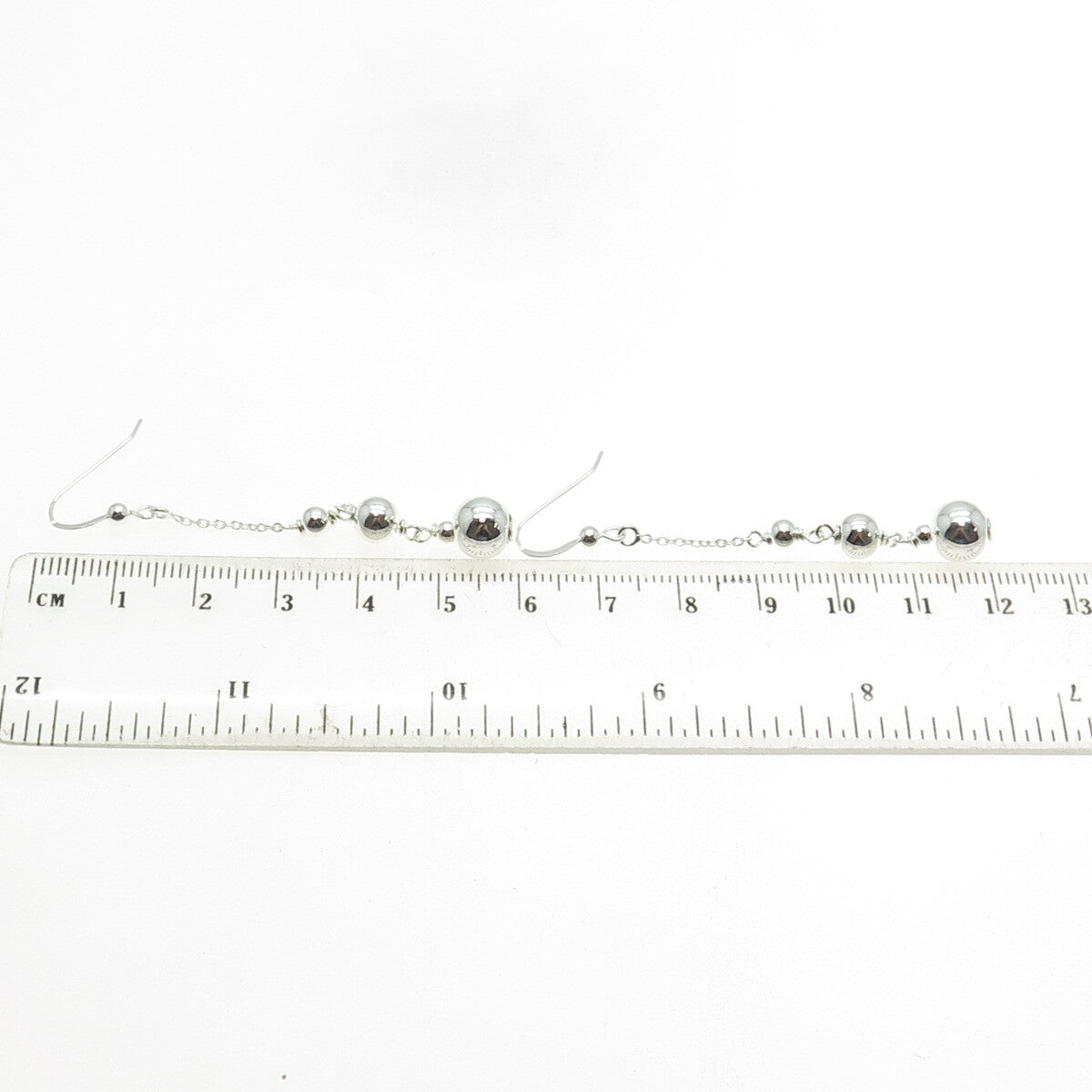 925 Sterling Silver Beaded Chain Dangling Earrings