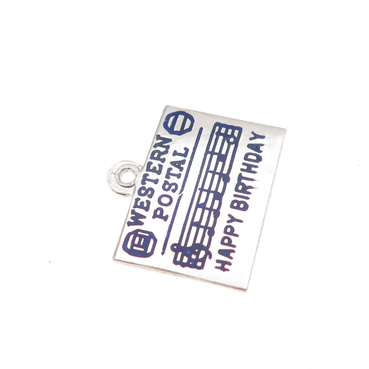 925 Sterling Silver Vintage Enamel Western Postal Happy Birthday Mini Pendant