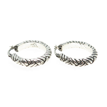 925 Sterling Silver Vintage Wicker Hinged Hoop Earrings