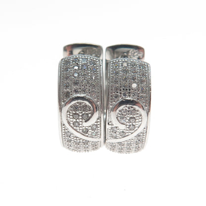 925 Sterling Silver Round-Cut C Z Heart Hoop Earrings