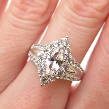 925 Sterling Silver Real Marquise & Round-Cut White Topaz Ring Size 7
