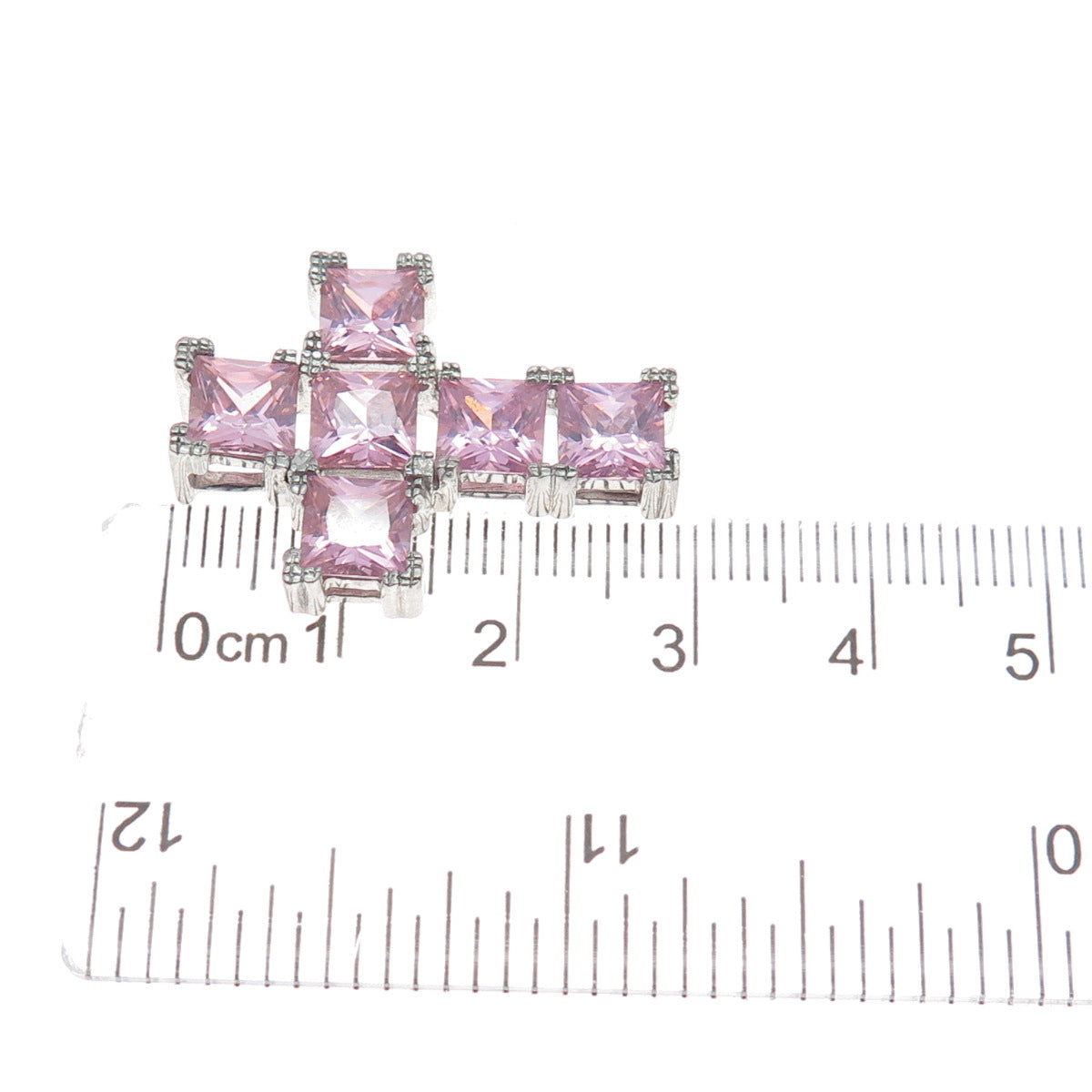 925 Sterling Silver Pink Princess-Cut Shaped C Z Cross Slide Pendant
