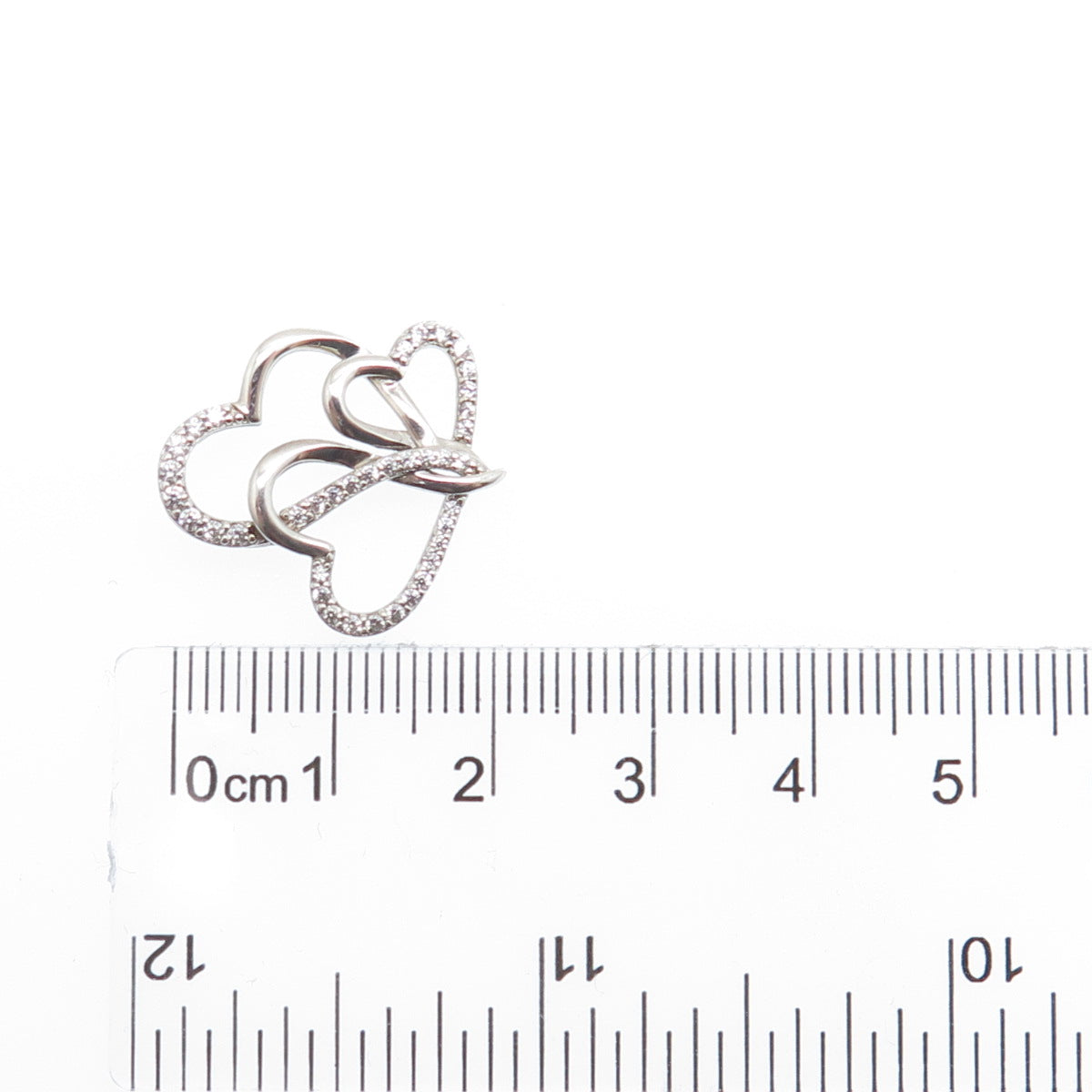 925 Sterling Silver Round-Cut C Z Triple Interlocked Heart Minimalist Pendant