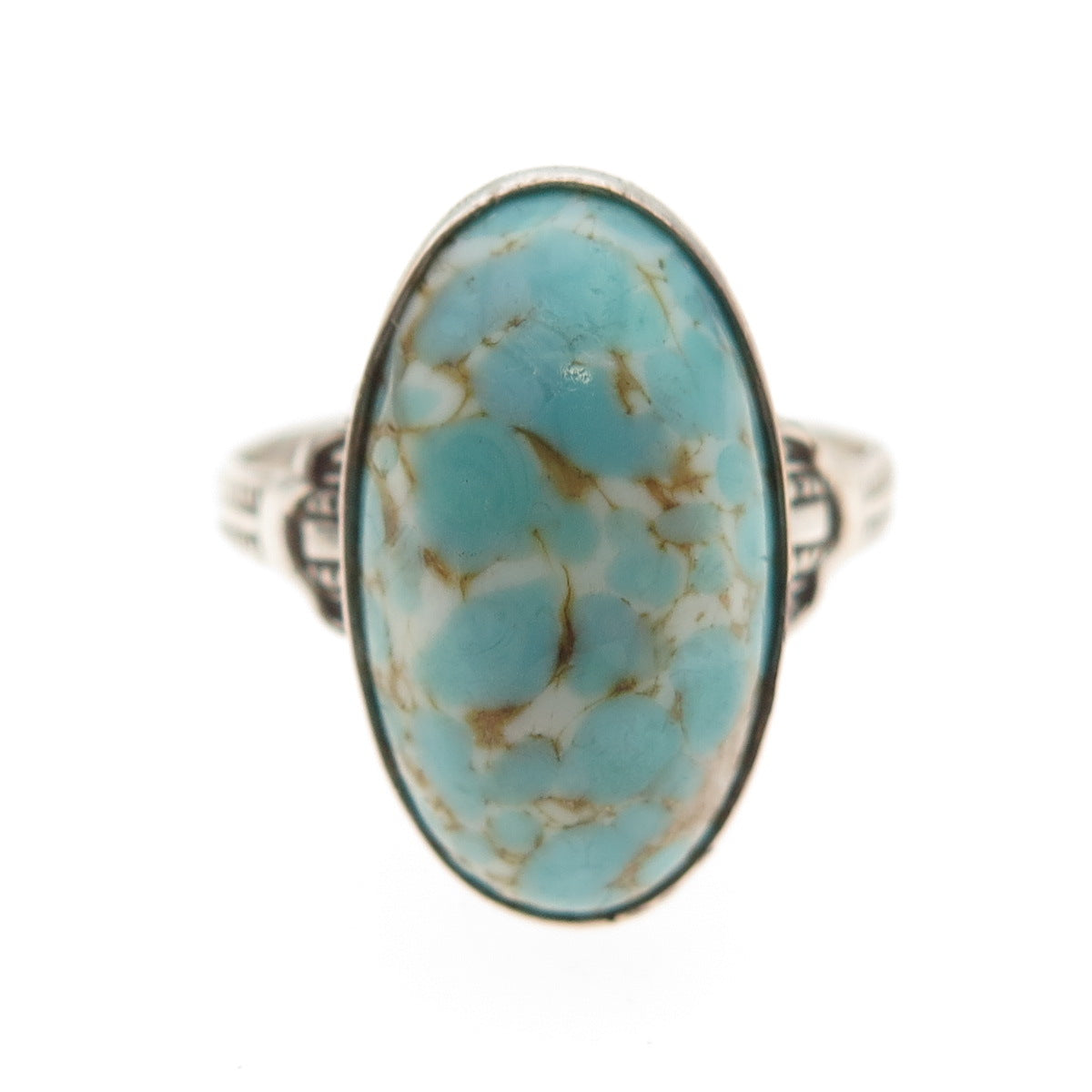UNCAS 925 Sterling Silver Antique Art Deco Faux Turquoise Oxidized Ring Size 8