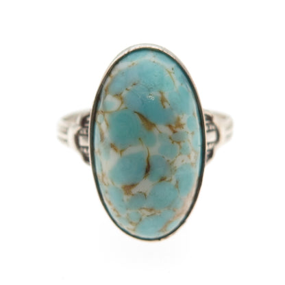 UNCAS 925 Sterling Silver Antique Art Deco Faux Turquoise Oxidized Ring Size 8