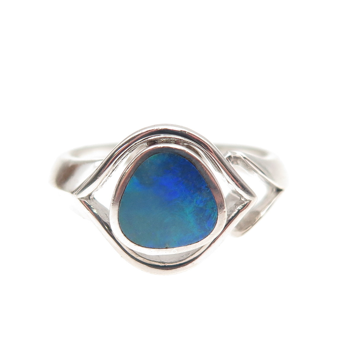 925 Sterling Silver Vintage Real Opal Modernist Evil Eye Ring Size 7