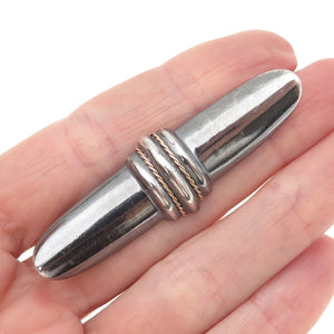 925 Sterling Silver 14K Gold Vintage DND Modernist Bar Oxidized Pin Brooch
