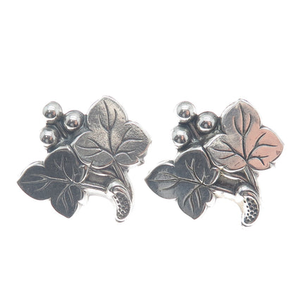 925 Sterling Silver Vintage Grape & Leaf Repopusse Screw Back Earrings