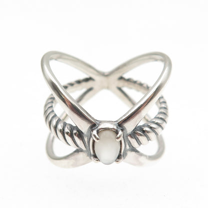 Carolyn Pollack 925 Sterling Silver Vintage Real MOP Crisscross Ring Size 8.75