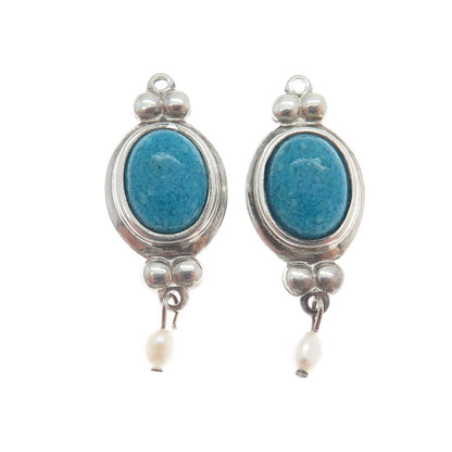 COLEMAN CO. 925 Sterling Silver Vintage Turquoise Gem & Pearl Jacket Earrings