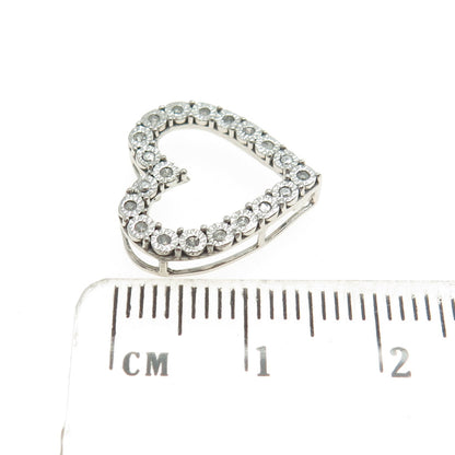 925 Sterling Silver Real Round-Cut Diamond Open Heart Slide Pendant