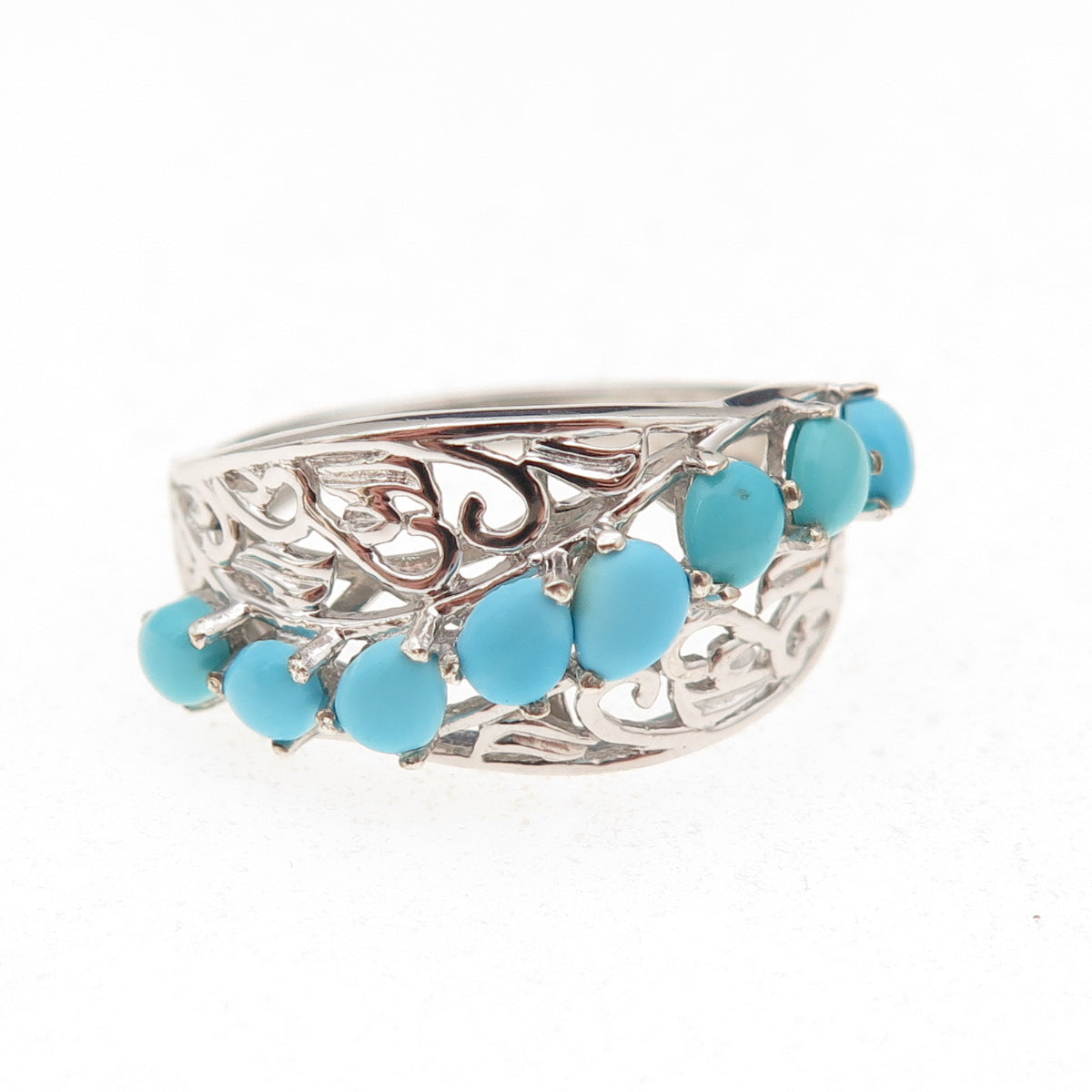 Chuck Clemency 925 Sterling Silver Real Turquoise Floral Scroll Ring Size 8.25