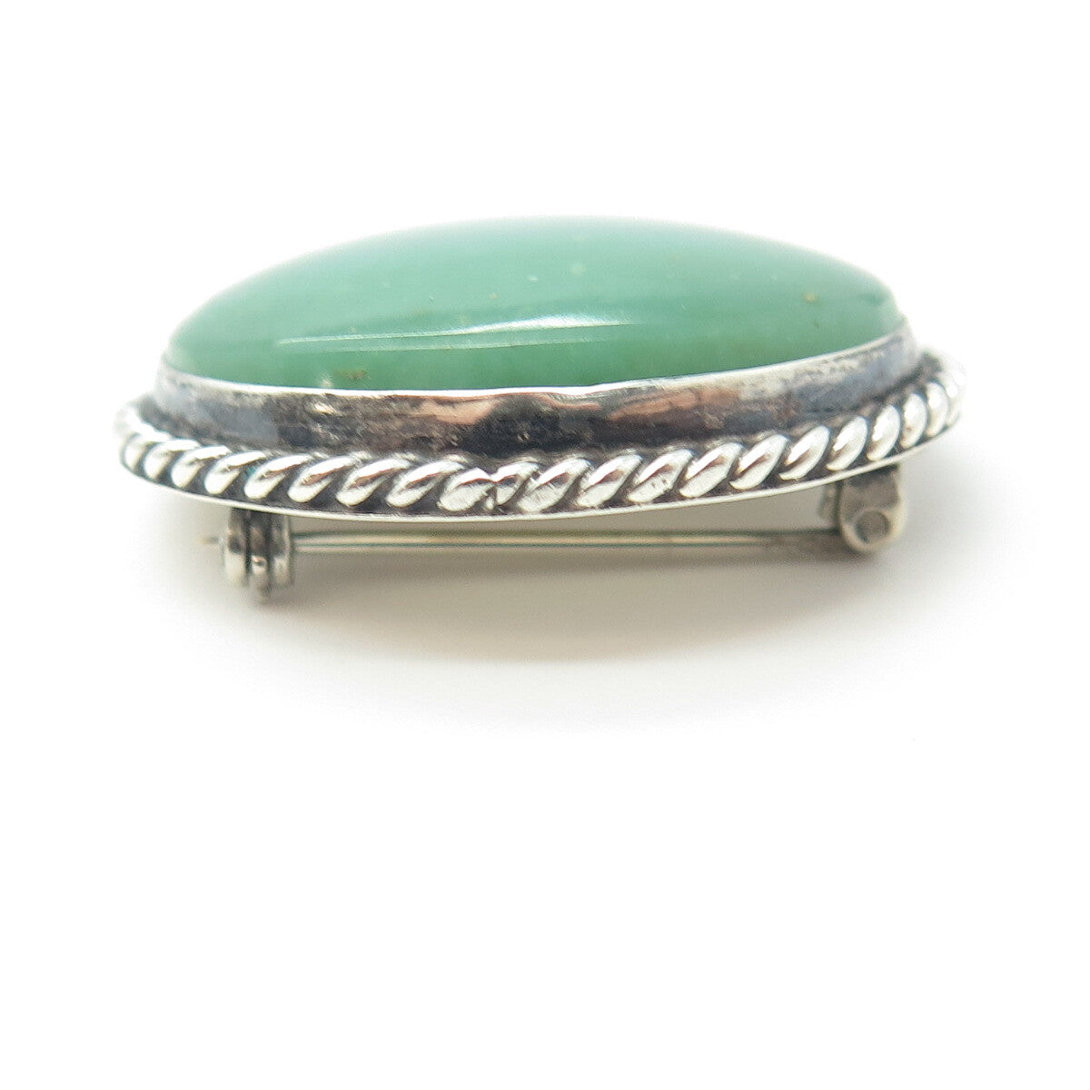 925 Sterling Silver Vintage Real Aventurine Gemstone Pin Brooch