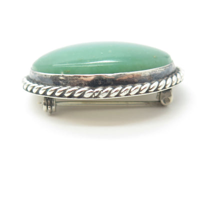 925 Sterling Silver Vintage Real Aventurine Gemstone Pin Brooch