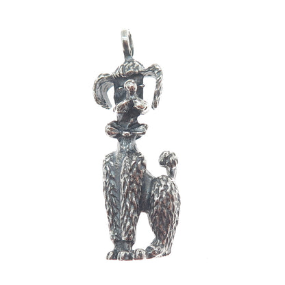 925 Sterling Silver Vintage Poodle Dog Oxidized Pendant