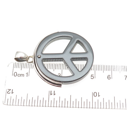 925 Sterling Silver Vintage Real Hematite Peace Symbol Charm Pendant