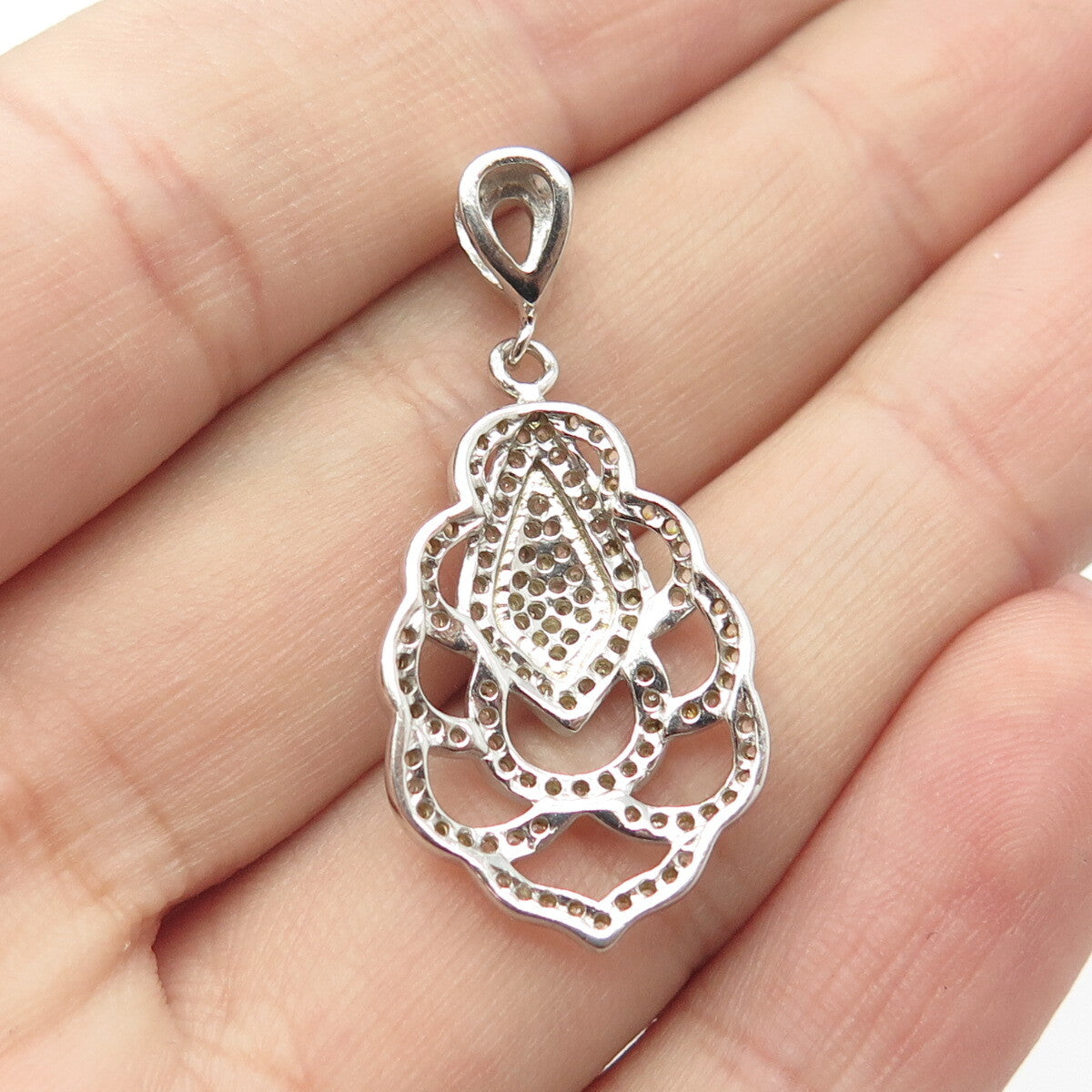 925 Sterling Silver Pave C Z Pendant