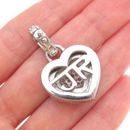 Judith Ripka 925 Sterling Silver Real MOP & Round-Cut C Z Heart Charm Pendant