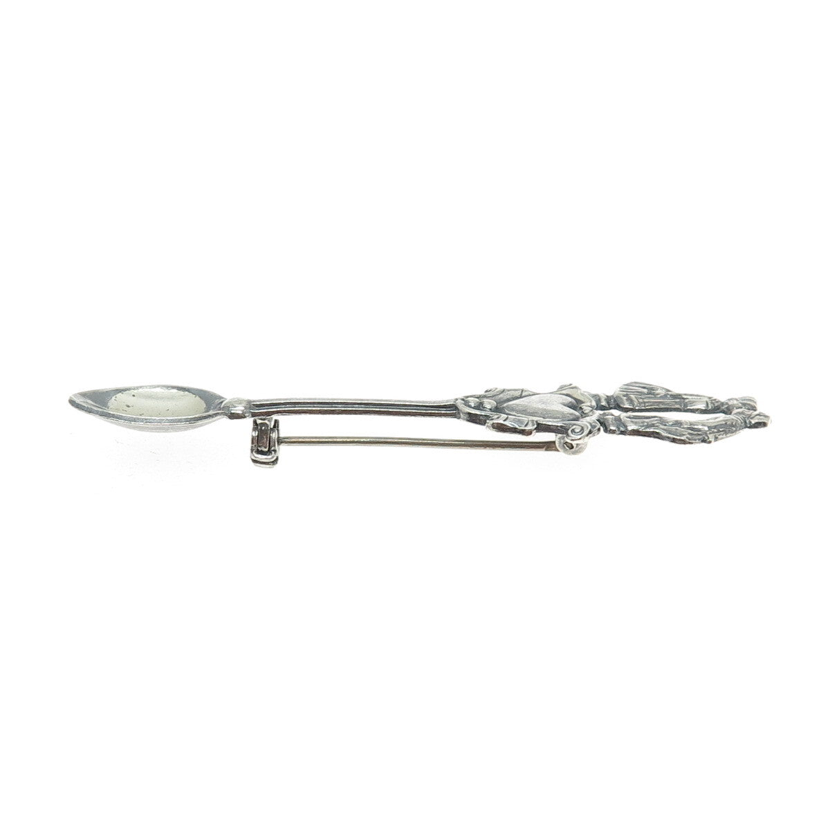 925 Sterling Silver Antique Art Deco Couple Kiss Oxidized Salt Spoon Pin Brooch