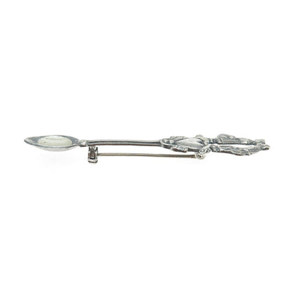 925 Sterling Silver Antique Art Deco Couple Kiss Oxidized Salt Spoon Pin Brooch