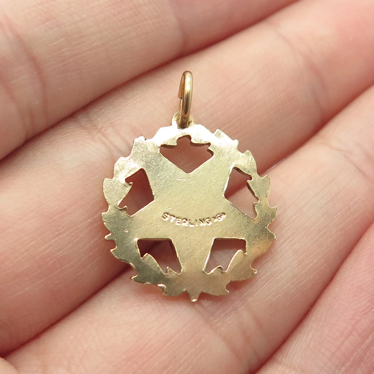 925 Sterling Silver Gold Plated Vintage Griffith & Sons Co Enamel Wreath Pendant