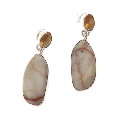 Geneva Apachito Navajo Old Pawn Sterling Silver Vintage Jasper Citrine Earrings