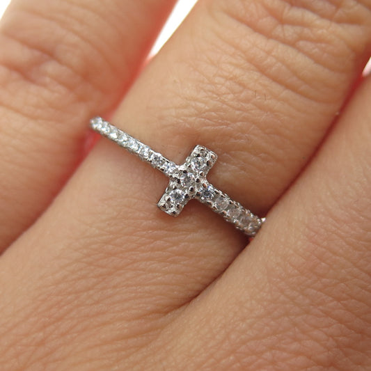 925 Sterling Silver Round-Cut C Z Cross Ring Size 6