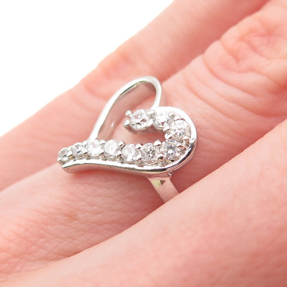 925 Sterling Silver Round-Cut C Z Heart Ring Size 6