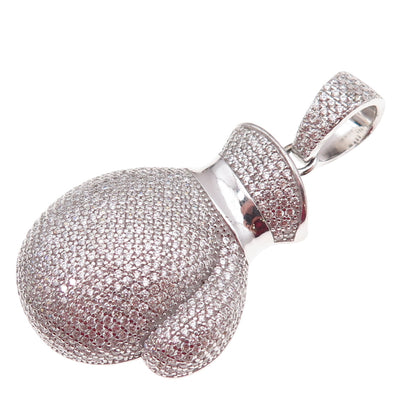 925 Sterling Silver Round-Cut C Z Boxing Glove Pendant