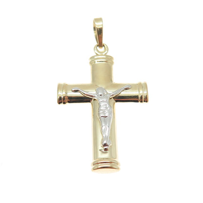 14K Yellow & White Gold Crucifix Cross Religious Charm Pendant