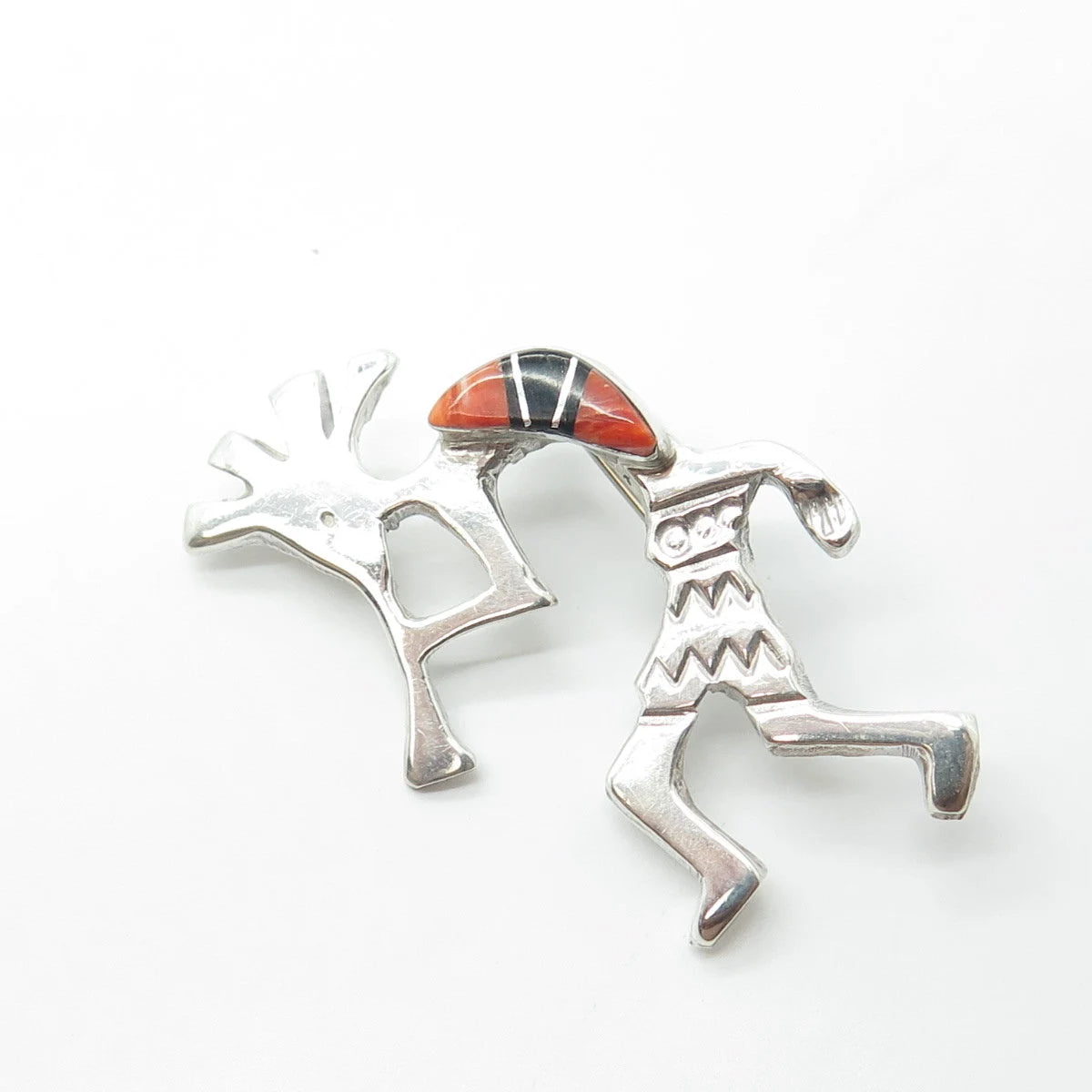 925 Sterling Silver Vintage ARNOLD MALONEY Kokopelli Onyx & Oyster Shell Brooch
