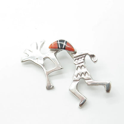 925 Sterling Silver Vintage ARNOLD MALONEY Kokopelli Onyx & Oyster Shell Brooch