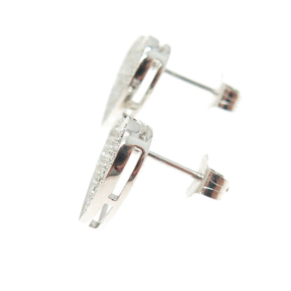 925 Sterling Silver Round-Cut C Z Heart Stud Earrings