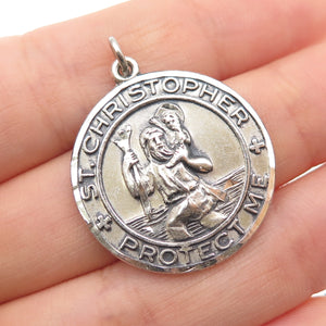 CREED 925 Sterling Silver Vintage Engraved St. Christopher Medal Charm Pendant