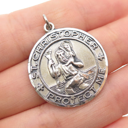 CREED 925 Sterling Silver Vintage Engraved St. Christopher Medal Charm Pendant