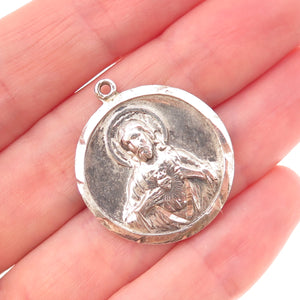 Chapel 925 Sterling Silver Antique Art Deco Jesus Sacred Heart Charm Pendant