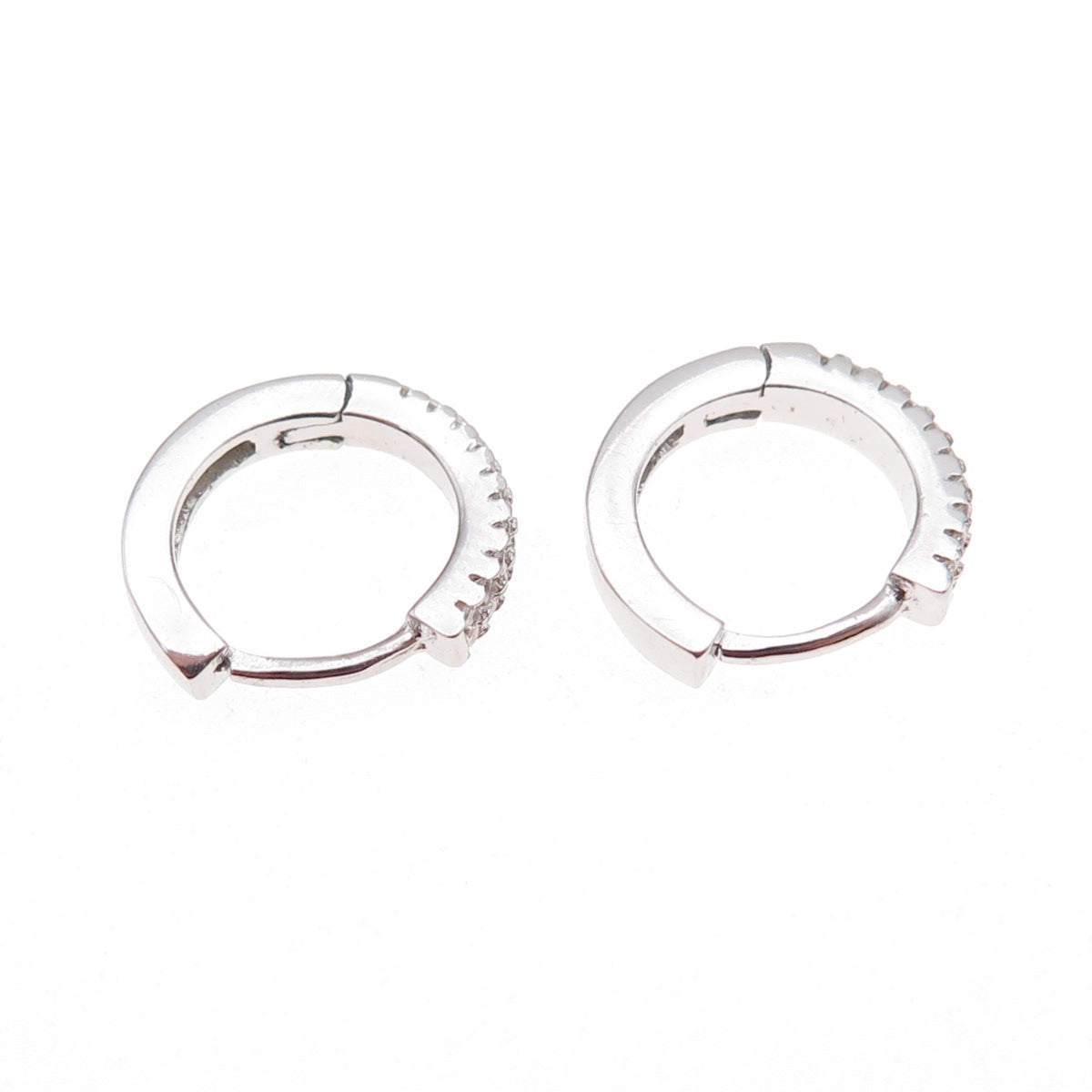 925 Sterling Silver Round-Cut C Z Hoop Earrings