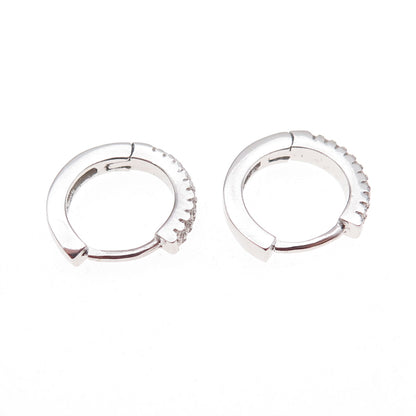925 Sterling Silver Round-Cut C Z Hoop Earrings
