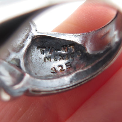 925 Sterling Silver Vintage Mexico Modernist Ribbed Dome Oxidized Ring Size 6.75
