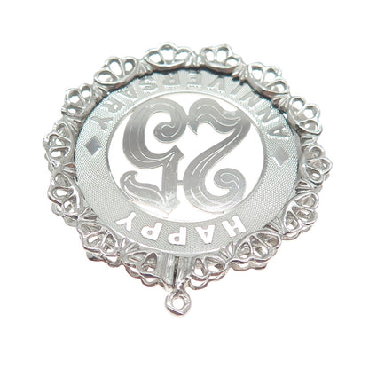 CROWN 925 Sterling Silver Vintage "25 Happy Anniversary" Pendant