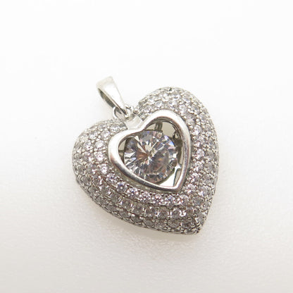 925 Sterling Silver Round-Cut White C Z Heart Pendant