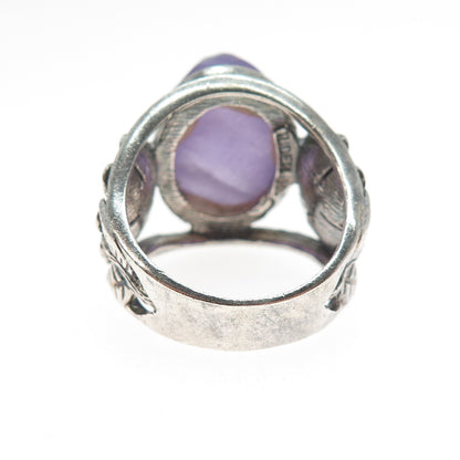 RIDER 950 Silver Vintage Real Amethyst Modernist Flower Oxidized Ring Size 8.75