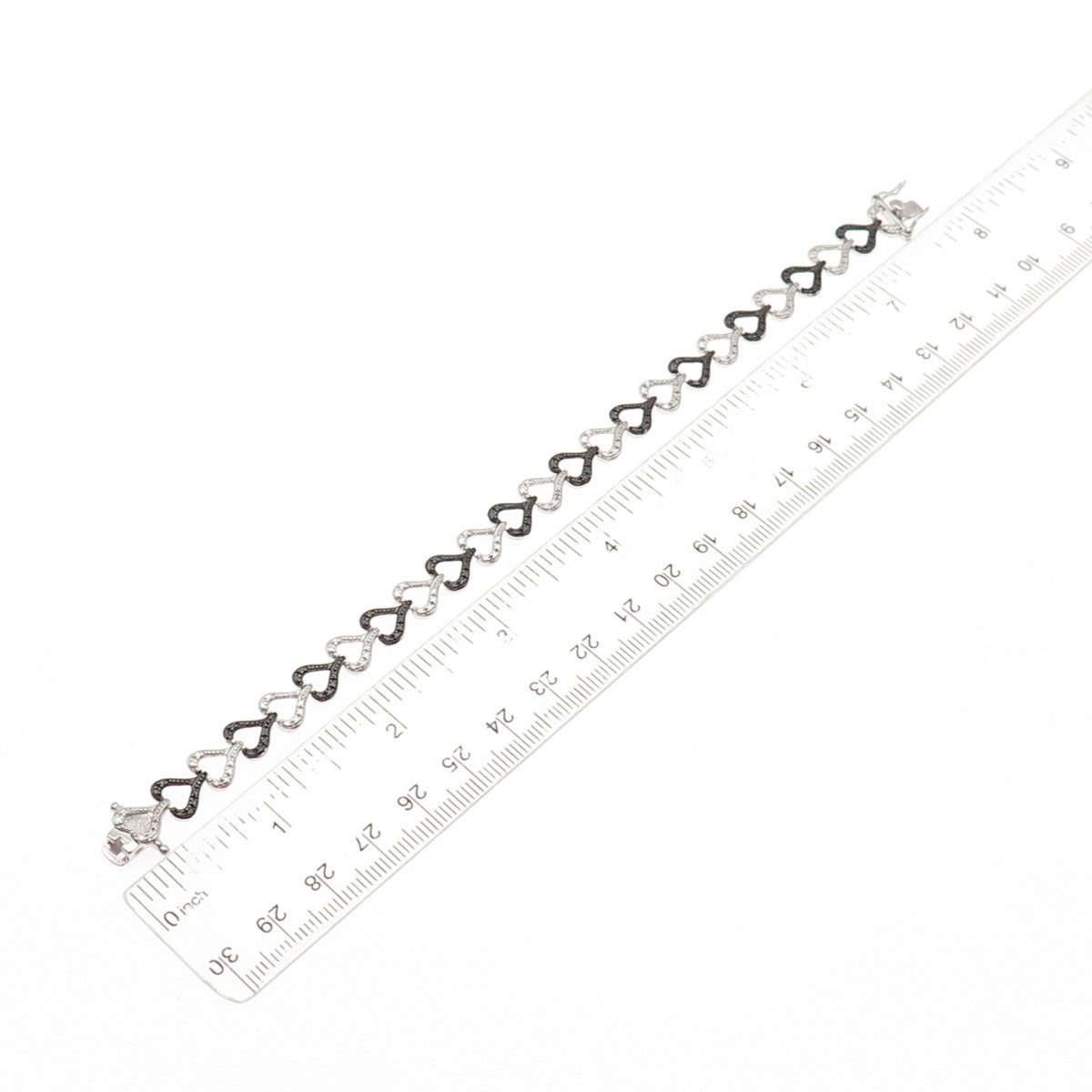 Ross Simons 925 Sterling Black Rhodium Real Diamond Accent Heart Bracelet 7.5"
