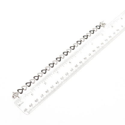 Ross Simons 925 Sterling Black Rhodium Real Diamond Accent Heart Bracelet 7.5"